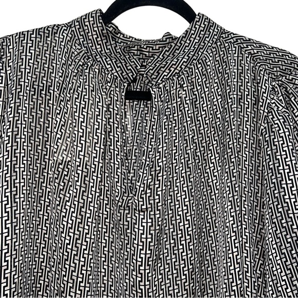 H&M Patterned Sheer Standup Long Sleeve Crepe Dressy Metallic Blouse - Picture 8 of 14